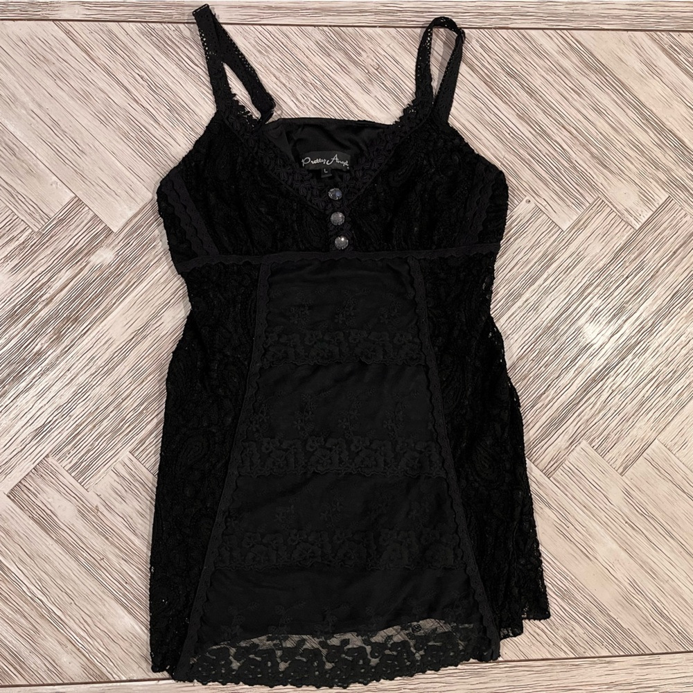 Pretty Angel Black Lace Tunic with Button Accents